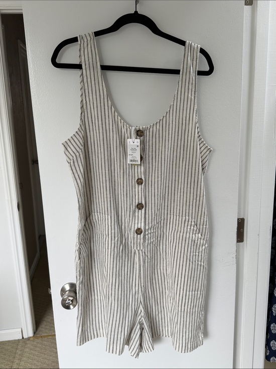 Marine Layer Pants - Marine Layer Striped Cream and Black Women’s Button-Front Romper